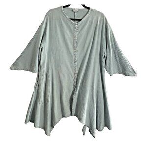 OH MY GAUZE Women Asymmetric Hem Button Front Tunic Dress Sz 2-L/XL Green 37-7